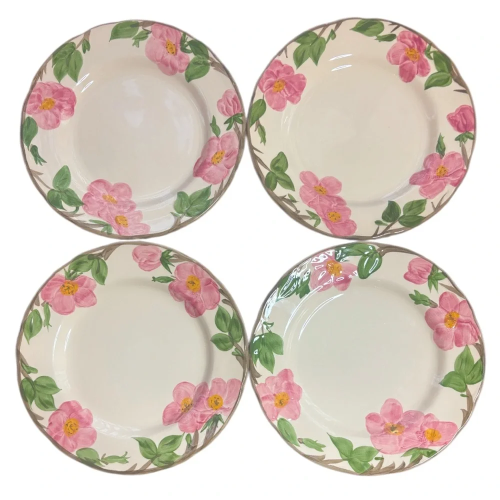 Franciscan Desert Rose 10” Dinner Plates  Vintage Hand Painted England 4 Pc Set